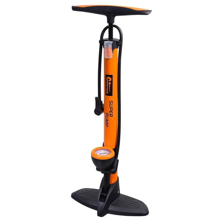 Compass SUPER PUMP kézi pumpa 530 x 38 mm, beépített nyomásmérővel, 70 cm-es tömlővel és adapterekkel, narancssárga