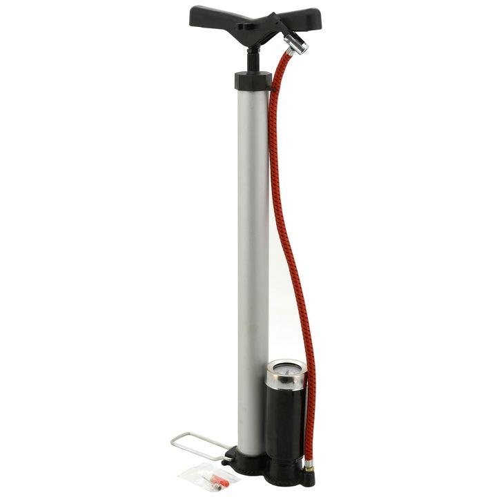 Compass kézi pumpa manométerrel, alumínium, ezüst, 55cm tömlő