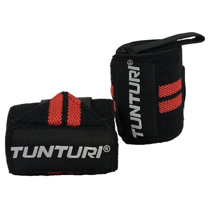 Tunturi, Pamut csuklószorító tépőzáras rögzítéssel és hüvelykujj hurokkal Crossfit, Fekete/piros, Egy méret