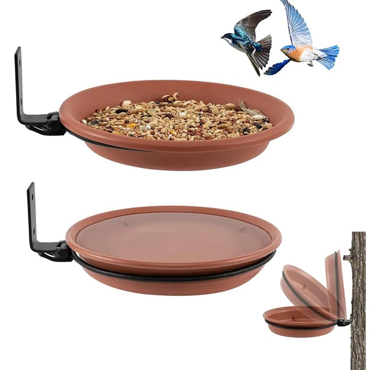 Madárfürdő és etető szett, időjárásálló, korlátra szerelhető tartóval, terrakotta, 2 darabos