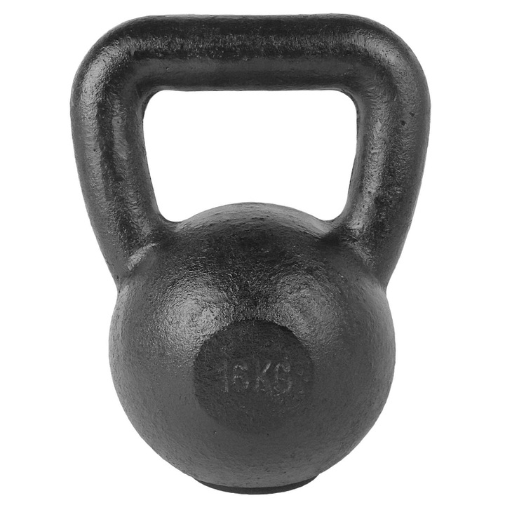 Kettlebell/gantera Tunturi 14TUSCL333, litina, cu baza din cauciuc, maner robust, negru, 16 kg
