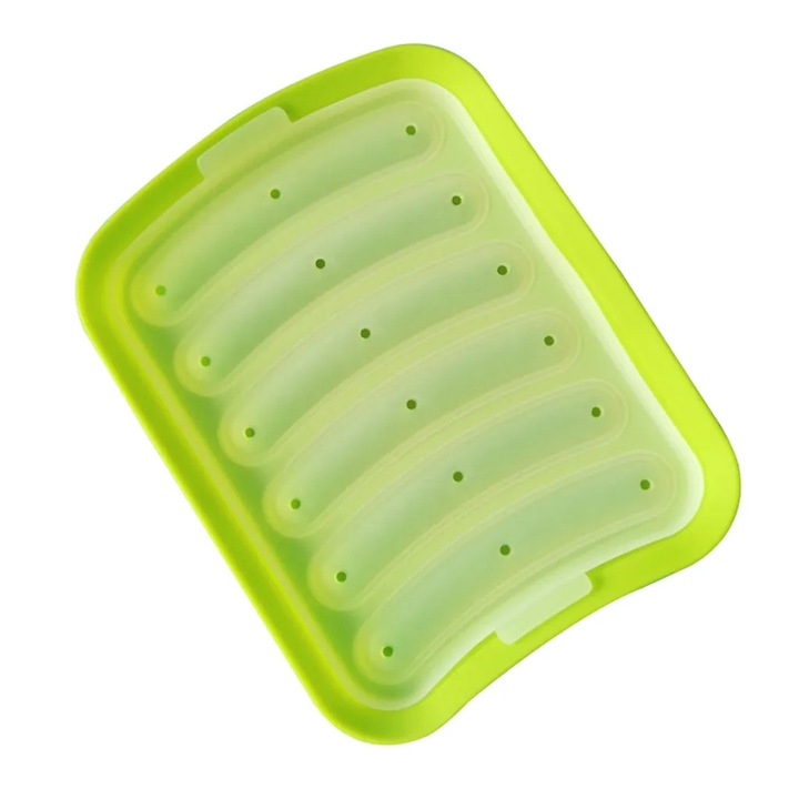 Tava copt silicon pentru carnati, rezistenta la caldura, verde, 18x14x3.2cm