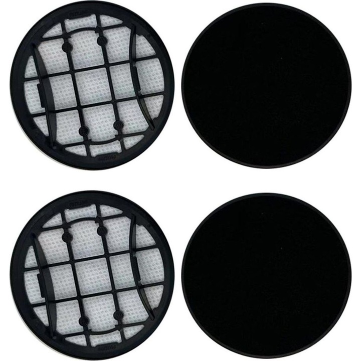Kit filtre de schimb pentru Philips VC 7000/8000, compatibile cu XC7053/XC7055/XC7057/XC8055/XC8057/XC8058, lavabile si reutilizabile, spuma + filtru de admisie cu rama, Negru, 2 seturi (2 x filtru spuma + 2 x filtru cu rama)