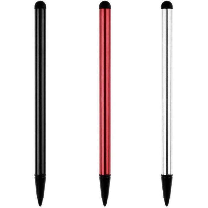 Set 3 stylus metalic, negru argintiu rosu, 15x0.9cm, portabil