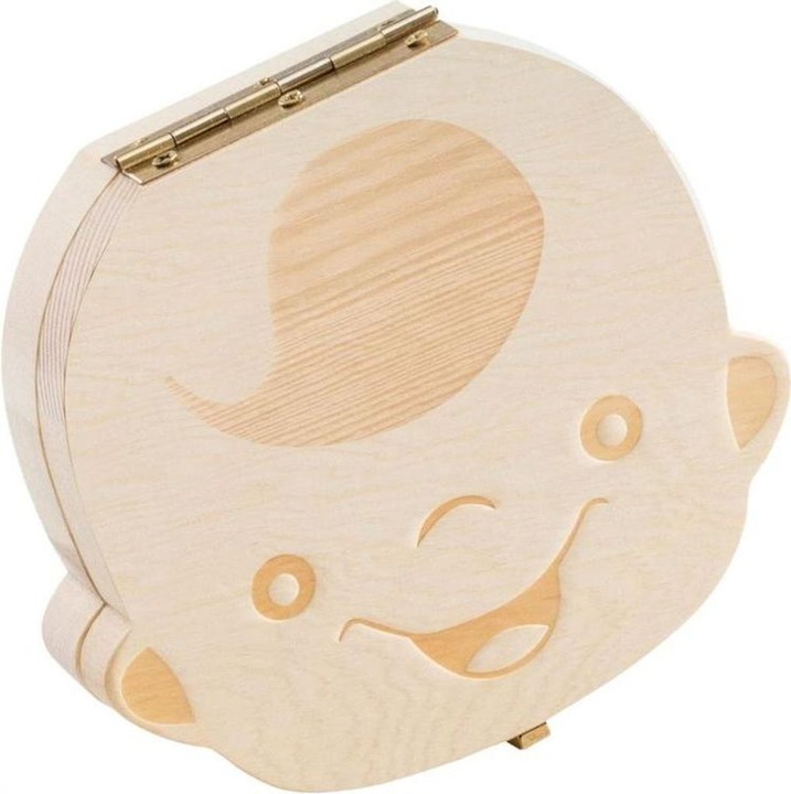 Cutie pentru dinti de lapte si amintiri bebelus, cutiuta pastratoare, lemn de pin, compartimente pentru dinti, cordon ombilical si par, capac inscriptibil, natural, 13x3x12 cm
