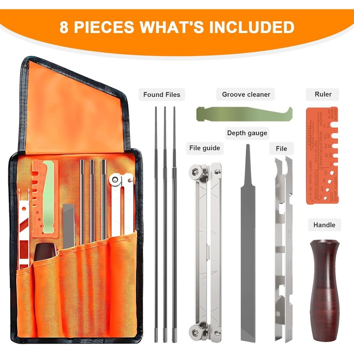 Set ascutitoare fierastrau cu lant 10 piese, multicolor, universal, cutie depozitare