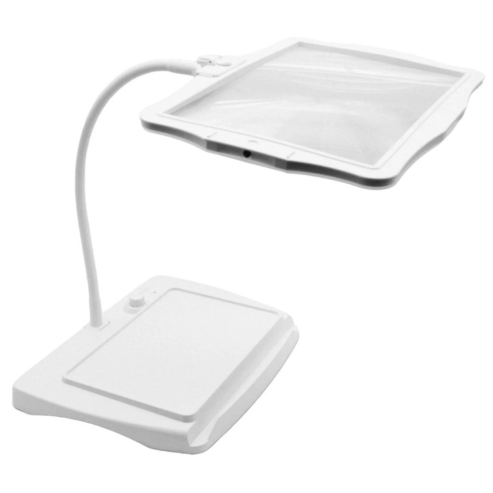 Lupa de birou/lupa de masa cu lampa LED 3x, 48 LED-uri, reincarcabila Type-C 1200mAh, brat flexibil, lentila 225x155mm, Alb