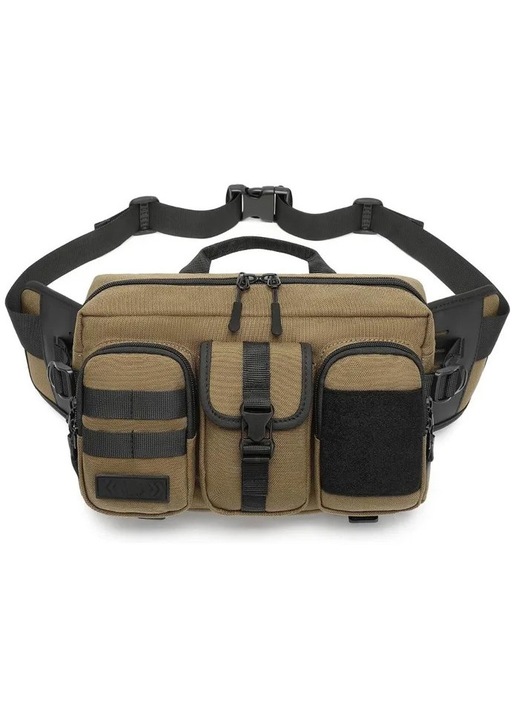 Oxford mellkas/crossbody deréktáska, vízálló, lopásgátló zsebbel és több rekesszel, khaki, 30x7x17 cm