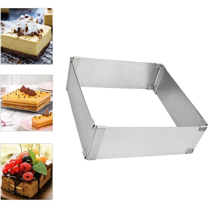 Forma reglabila pentru prajituri, din otel inoxidabil anti-rugina, extensibila, cu posibilitate separator, inox, 1 buc