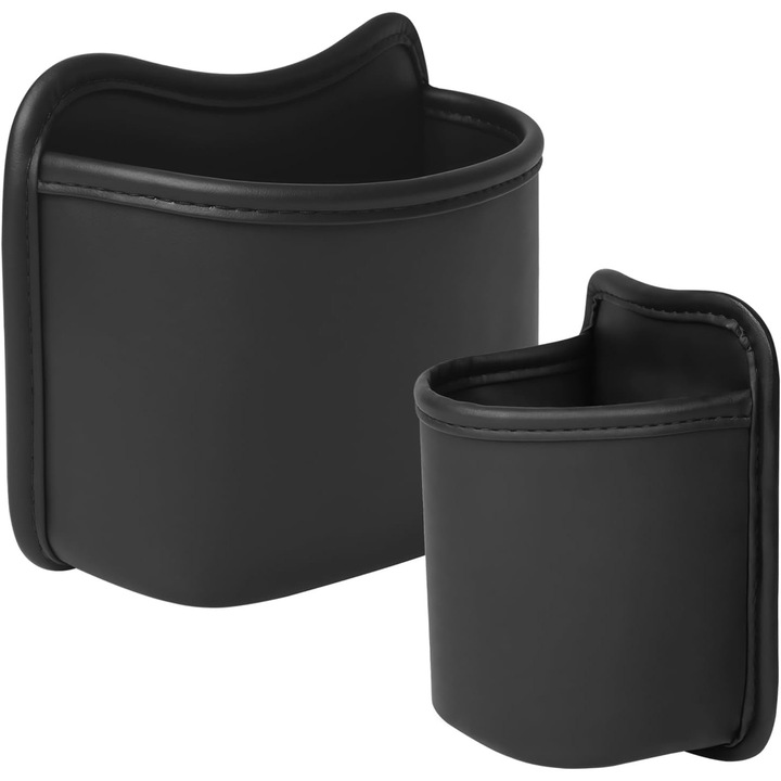 Suport pahare auto set 2 piele PU negru 10x10cm