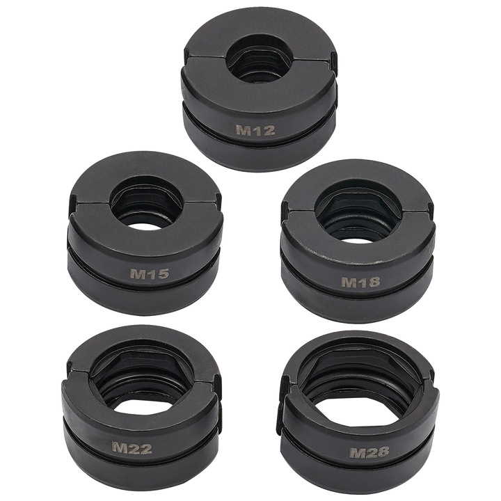 5 darab présforma készlet (matrica) csövek krimpeléséhez, Cr40, kompatibilis mechanikus/hidraulikus présekkel, M12/M15/M18/M22/M28, 42x21 mm, Fekete