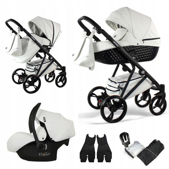 MOMMO Imperial multifunkciós babakocsi 3in1 fehér eco bőr 0-13kg 360° 30x45x60cm