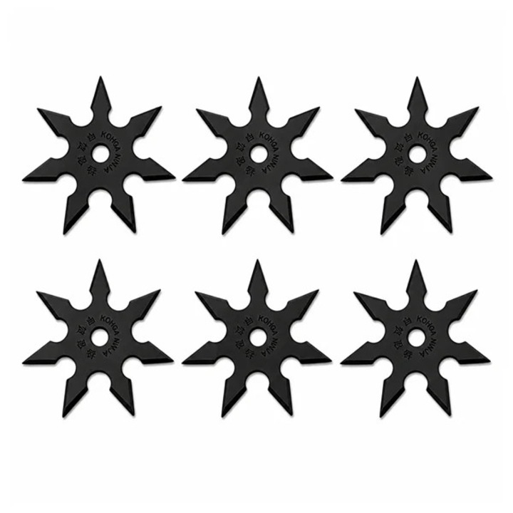 Set sase stele de aruncat DEPOX®, 7 colturi, metalic, negru, 9.5 cm