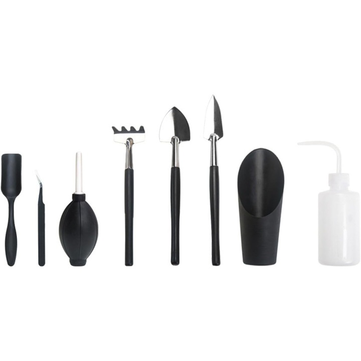 Trusa de unelte mini de gradina cu 8 piese, unelte pentru suculente, set de unelte de gradinarit, unelte pentru bonsai, mini unelte de gradinarit, pentru plante de interior si cultivarea profesionala a bonsaiului