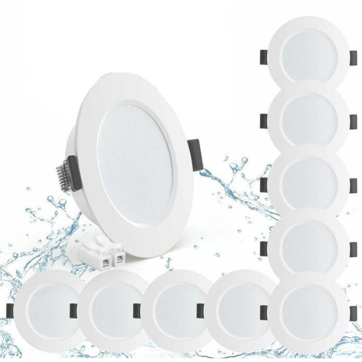 Tigrezy 10 darabos beépíthető LED spotlámpa szett 5W IP44 98mm, Semleges fehér 4000K, Vízálló beépíthető világítás 450lm, Extra lapos 25mm-es LED spotlámpák, 230V-os mennyezeti spotlámpák fürdőszobába, nappaliba, konyhába, 70-88mm-es kivágás