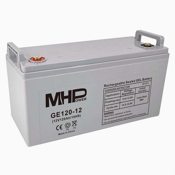 MHPower GE120-12 zselés akkumulátor 120Ah 12V szürke 40,6x23,3x17,4cm