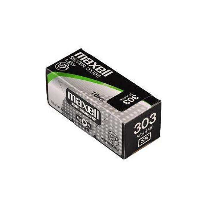Baterie ceas Maxell SR44SW/303, oxid de argint, argintiu, 10 buc