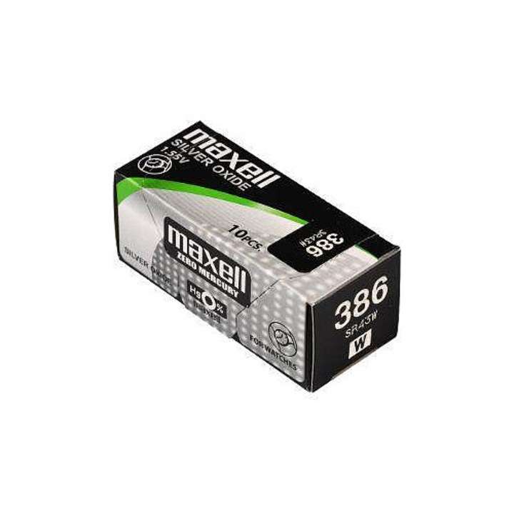 Baterie pentru ceas Maxell SR43W (386), oxid de argint, 1.55V, argintiu, 10 buc