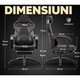 Scaun Gaming Premium DOWINX®, Scaun Gaming Ergonomic, Masaj In Perna Lombara USB, Sezut Cu Arcuri Metalice Si Spuma, Suport Picioare Retractabil, Rabatabil 90°-145°, Cadru Metalic Rezistent 150 Kg, Material PU Respirabil, Rotire 360°, Negru