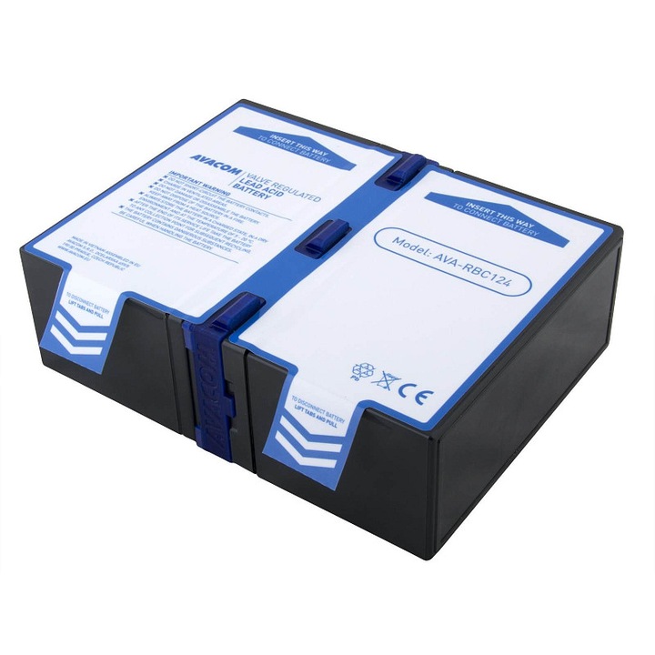 Baterie/Acumulator pentru UPS Avacom AVA-RBC124, compatibil cu APC RBC124/RBC144, VRLA HR, 205 x 75 x 153 mm, negru/alb, 1 buc