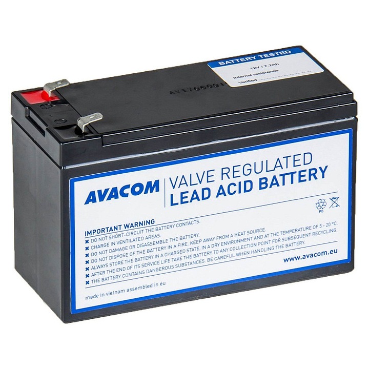 Baterie UPS Avacom AVA-RBP01-12072-KIT, VRLA 12V 7.2Ah, compatibila Belkin/CyberPower/Eaton/Legrand, Negru, 1 buc