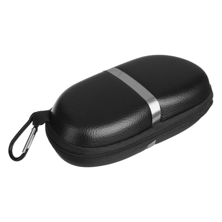 Etui pentru ochelari Roboshopsmarthome dreptunghiular, negru, cu bandă argintie, curea