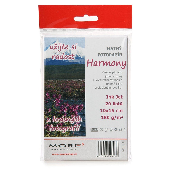 Hartie foto ARMOR Harmony, mata, compatibil Ink Jet, 180 g/m², alb, 20 foi 10x15 cm