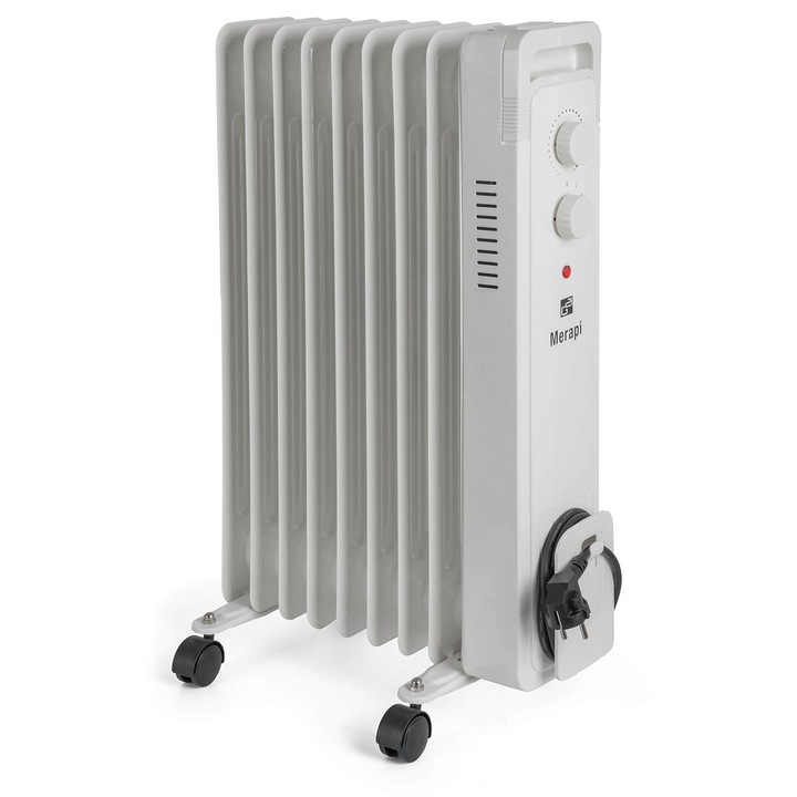 Radiator ulei G21 Merapi, 9 aripi, alb, 24x62x38 cm, 2000 W