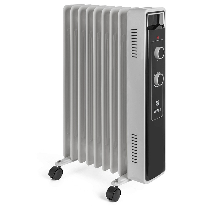 Radiator cu ulei G21 Vesuv, 9 elemente, 3 trepte putere 800/1.200/2.000 W, termostat reglabil si protectie la rasturnare, alb, 1 buc