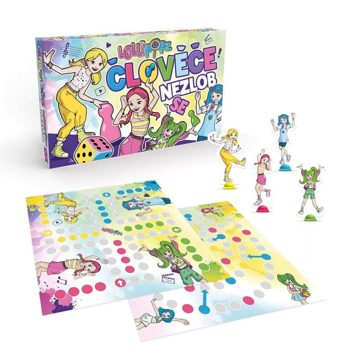 EPEE Lollipopz társasjáték Ne haragudj, testvér, megfordítható táblával, 4 x 4 Lollipopz figura, dobókocka, többszínű, 1 szett