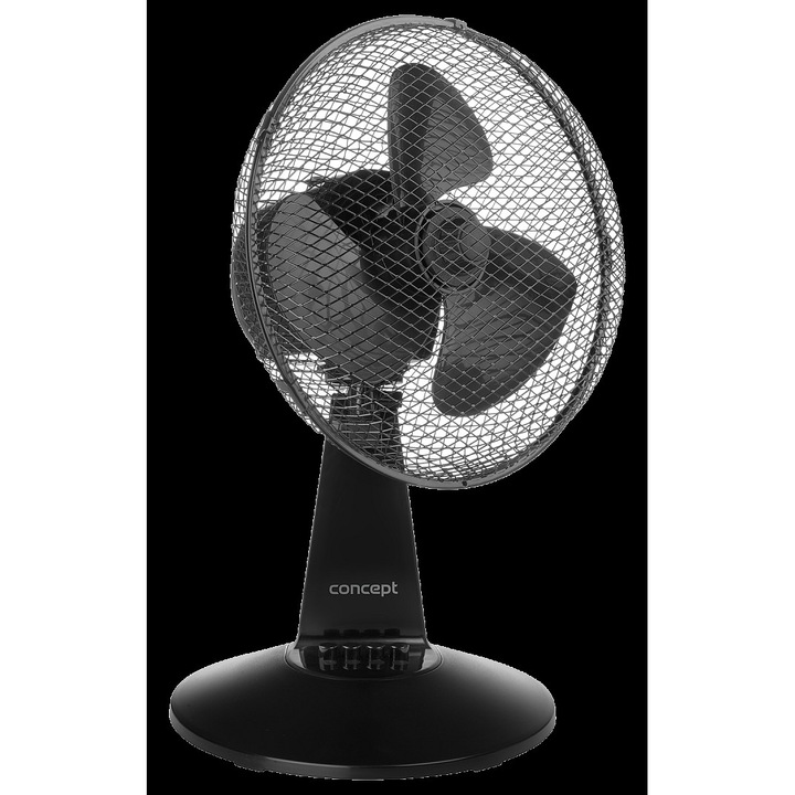 Concept VS5041 asztali ventilátor, 3 sebességfokozat, 80°-ban oszcilláló, csendes 60 dB, fekete, átmérő 34,5 cm