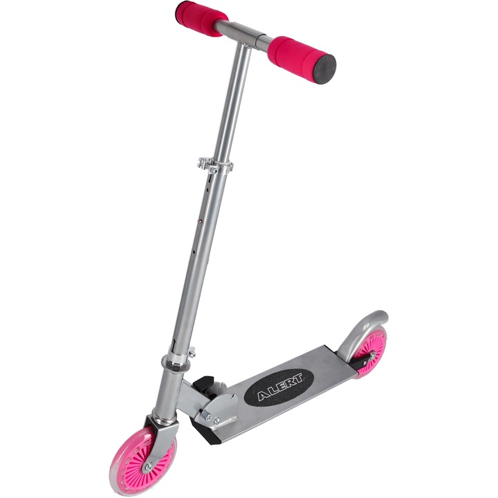 Alltoys alumínium roller, összecsukható, alumínium váz, habszivacs markolat, hátsó kerékfék, rózsaszín, teherbírás 50 kg