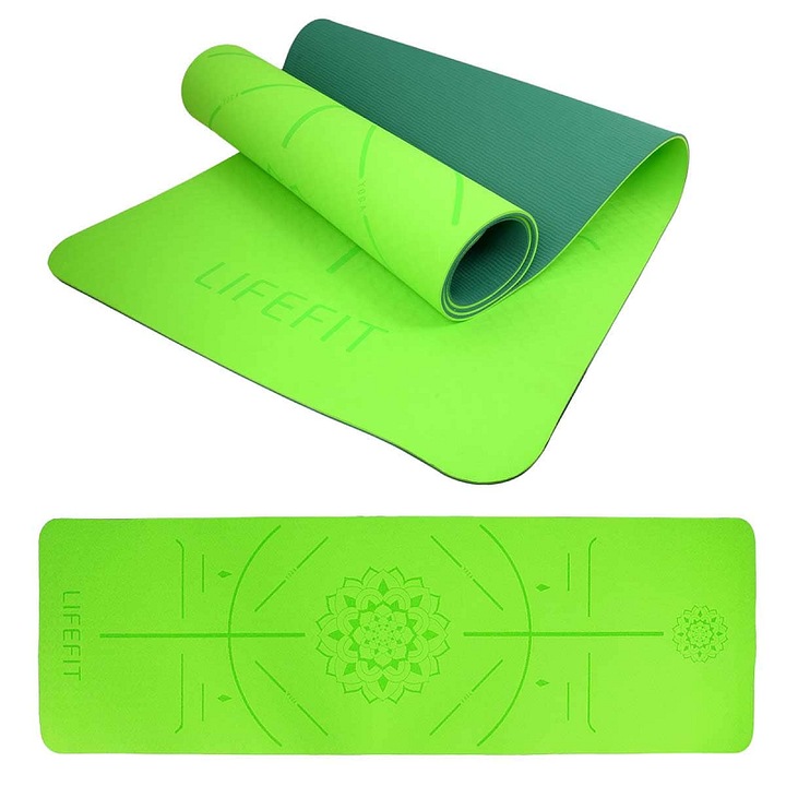 Lifefit Relax Duo jógaszőnyeg, csúszásmentes, zöld, 183x58x0.6cm