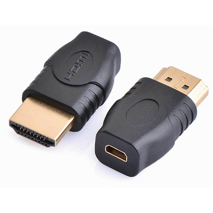 Premiumcord KPHDMA-26 mikro HDMI adapter, mikro HDMI (D típus) anya - HDMI (A típus) apa, felbontás akár 1920x1080 HDTV, aranyozott csatlakozók, fekete, 1 db