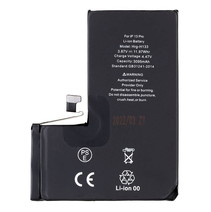 Akkumulátor iPhone 13 Pro Hrg-H133, Li-Ion 3095mAh, flex kábellel és ragasztószalaggal, fekete, 1 db