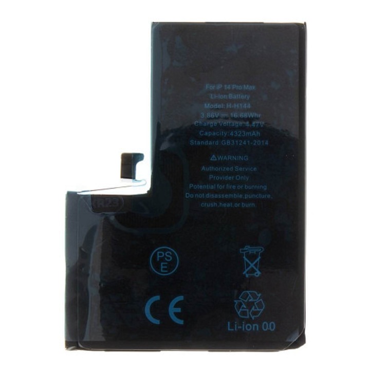 Akkumulátor iPhone 14 Pro Max-hoz, Li-Ion 4323mAh, nem eredeti, kompatibilis flex kábellel és ragasztószalaggal, fekete, 1 db