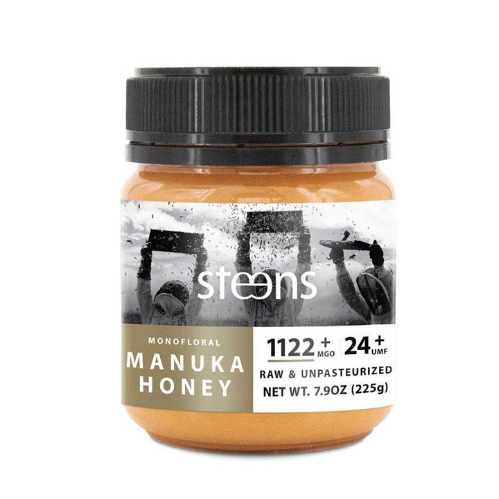 Miere Manuka Steens UMF 24+ (MGO 1122+), nepasteurizata, monofloral, auriu, 225 g