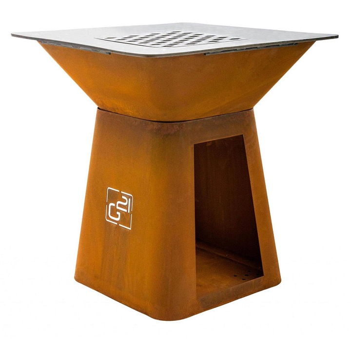 Gratar G21 Montana Corten, plansa 85x85cm, otel corten, inaltime 85x90,5x85cm