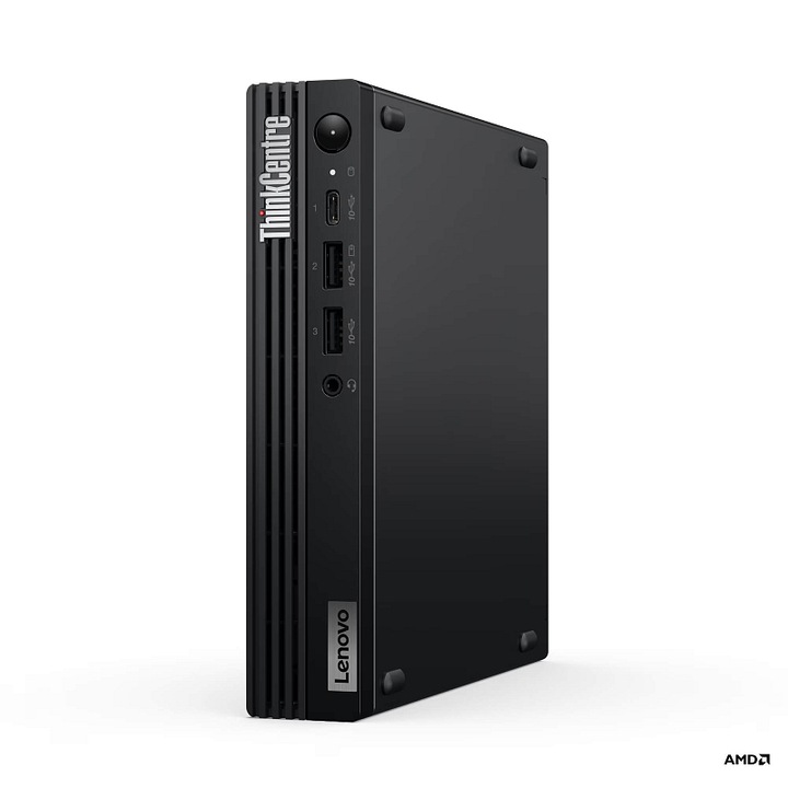 Мини компютър Lenovo ThinkCentre M75q Gen 5 Tiny, AMD Ryzen 7 PRO 8700GE, 16GB DDR5, 512GB SSD NVMe, Windows 11 Pro, Wi-Fi 6E, Radeon 780M интегрирана, Черен