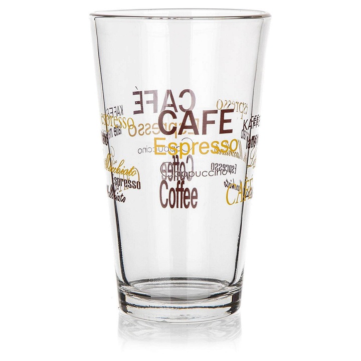 Pohár VALUE 480ml átlátszó üveg, Kávé dekor 14.4x9x9cm
