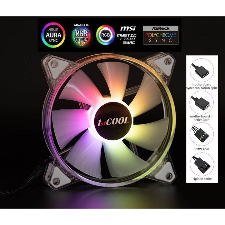 Ventilátor PC 1stCOOL AURA EVO 120x120x25mm ARGB multicolor 1200RPM