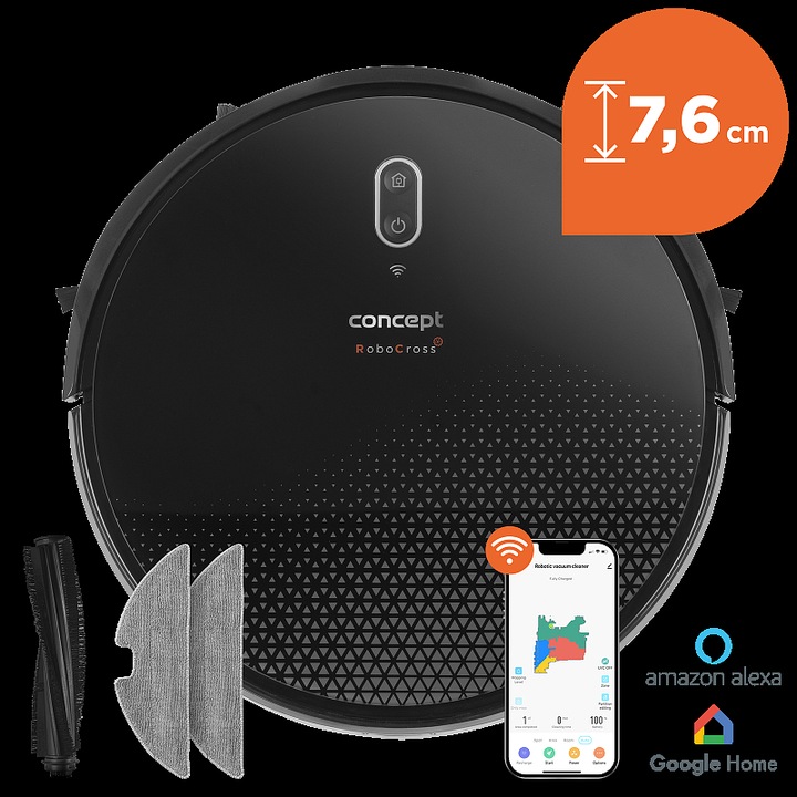 Robotporszívó Concept VR3300 2in1 felmosó lézeres ultra vékony 7,6cm 3000Pa 2600mAh