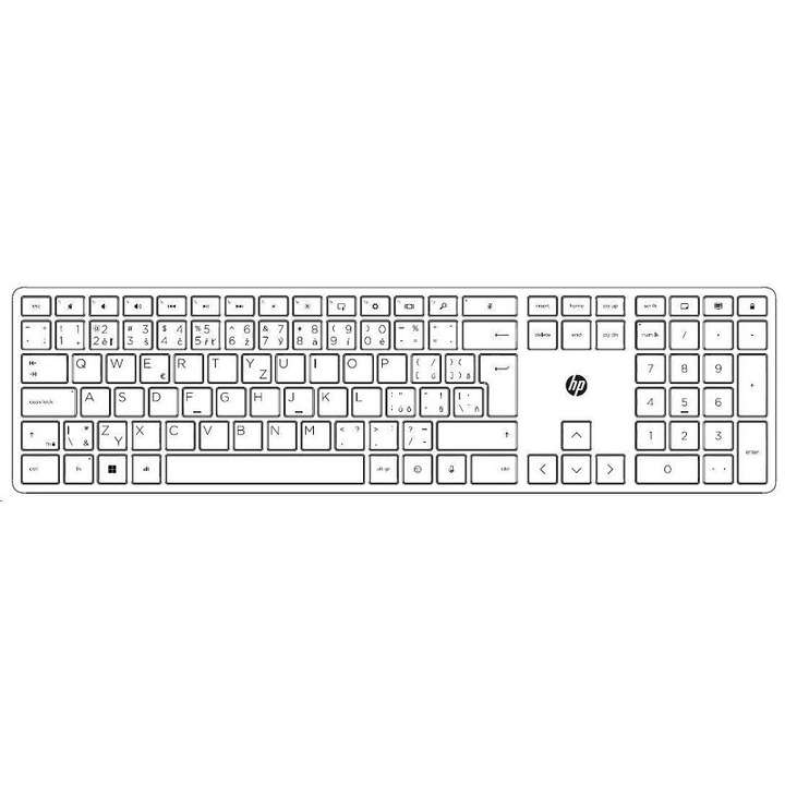 Комплект клавиатура и мишка HP 680 Comfort, двурежимен Bluetooth/USB с унифициран донгъл, ергономичен пълен размер с цифрова клавиатура, бял, 1 комплект