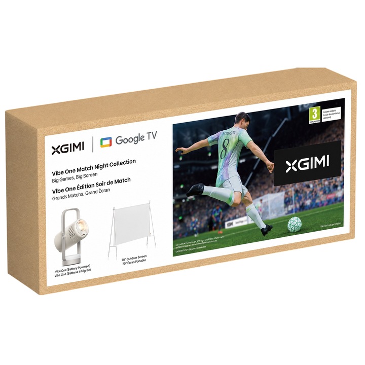 Videoproiector portabil XGIMI Vibe One Battery Powered Match Night Collection, Ecran Proiectie Inclus, 250 ISO lumeni, Google TV, 1080p, Sound by JBL,