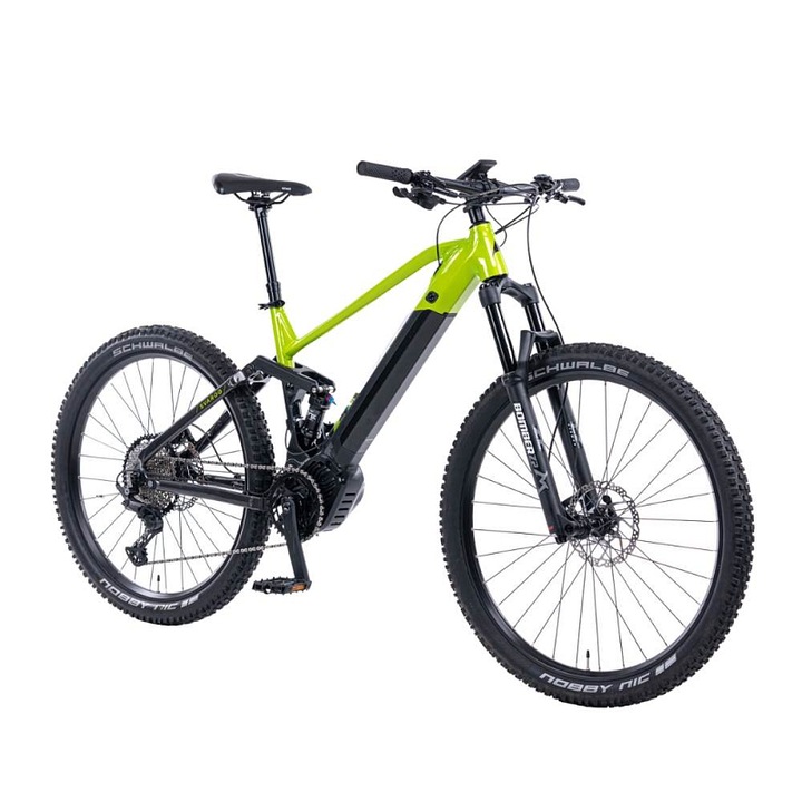 Bicicleta electrica Levit Svarog BF Overstep 630, full-suspension, motor Bafang M510 250W 95Nm, baterie 630 Wh, roti 29/27,5, Lime/Negru perlat, Marime L (18,5", 175-185 cm)