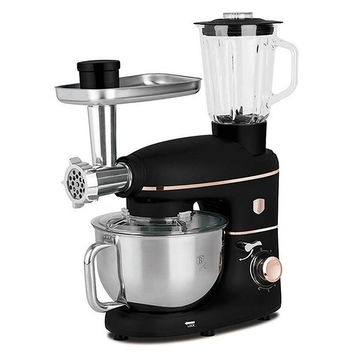 Robot de bucatarie BERLINGERHAUS Black Rose Collection BH-9534, motor 1500 W, planetar cu bol inox 5,5 l, negru/auriu