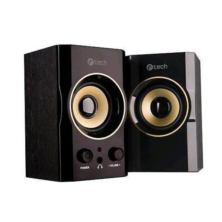 C-Tech SPK-11 PC hangszórók, fekete-arany fa, 87x143x99mm, 5W USB