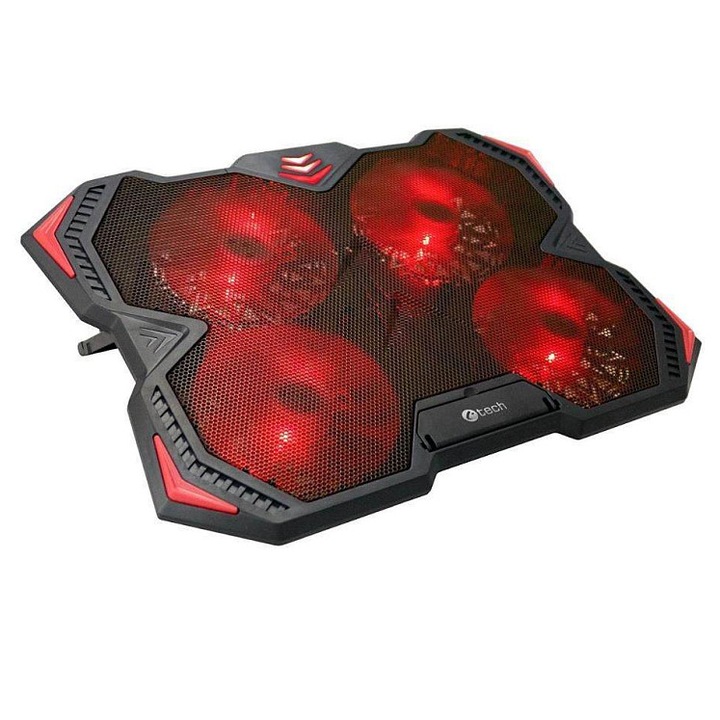 C-Tech Zefyros laptop hűtőállvány (GCP-01R), 4 db 140mm ventilátor, 0-900 ford/perc fordulatszám szabályozás, LED világítás, piros, 17,3"-os laptopokhoz