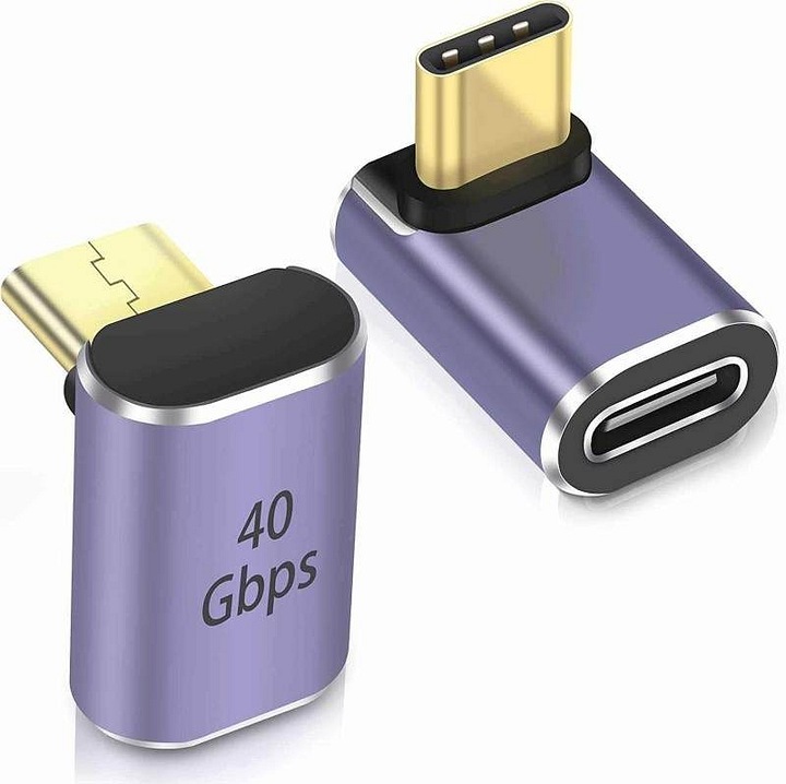 PremiumCord Adapter USB-C anya - USB-C apa 90°-ban hajlított, 40Gbps, Alumínium