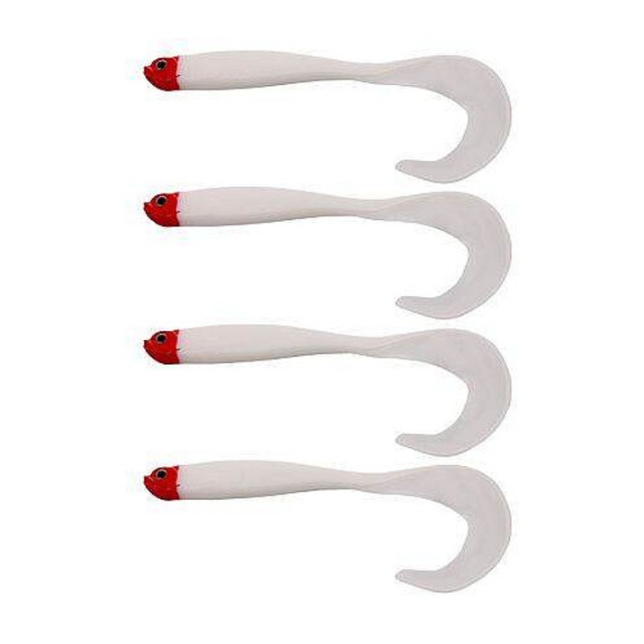 Merco Soft Bait 01 gumicsali, PVC, vibráló farokkal, 12,5 cm, 5,5 g, Fehér/piros, 4 db